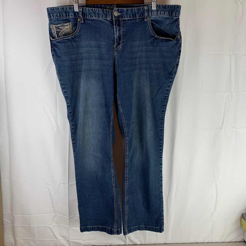Rhythm in Blues Jeans Womens 22 Blue Embroidered Sequin Straight Leg Medium Wash
